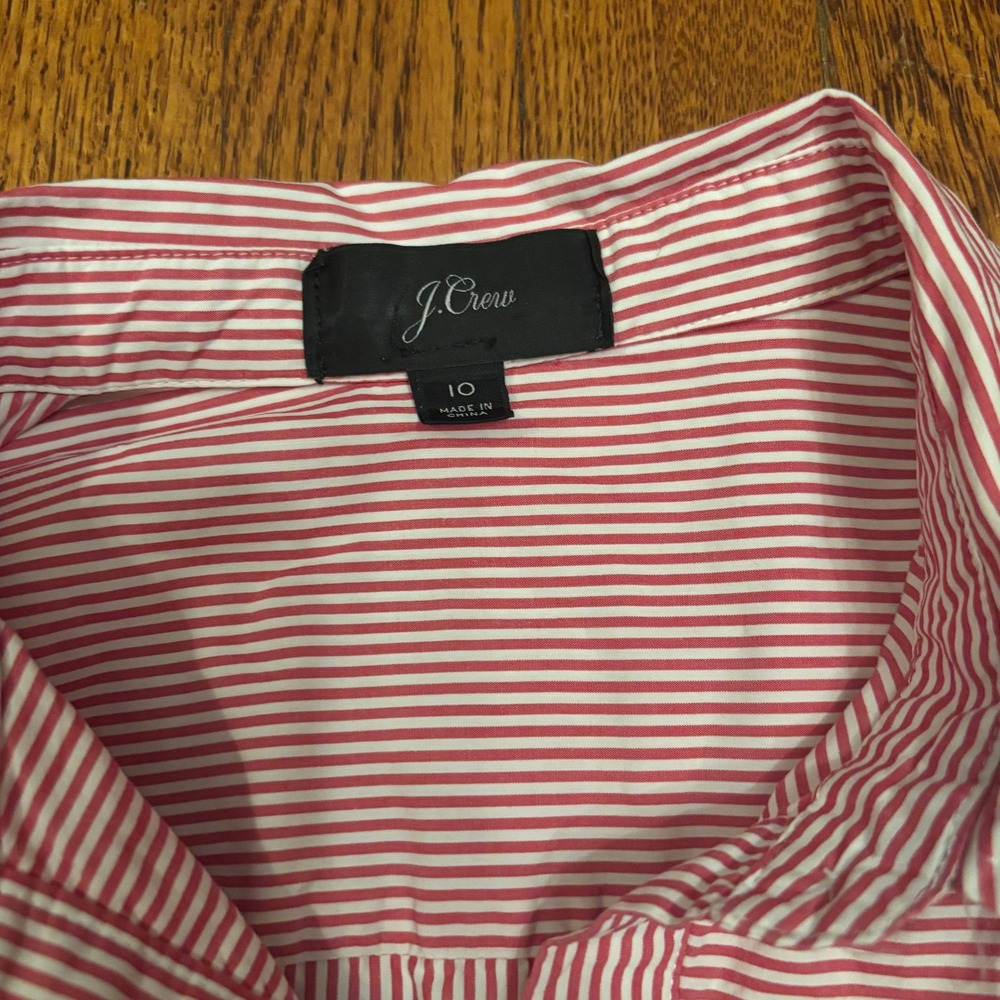J.Crew Red White Striped Cotton Midi Shirtdress Long Sleeve Size 10 Fits Like 8 - Picture 3 of 6